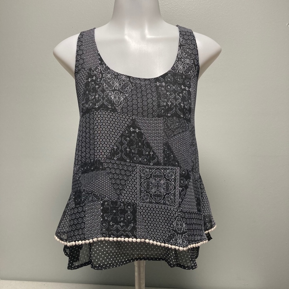 Living Doll Flowy Black & White Sexy Tank S - Picture 1 of 5